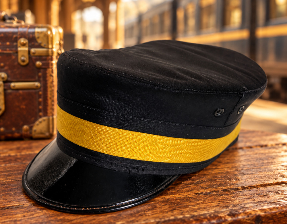 Vintage William Scully Railway Uniform Cap Yellow Band Sz 7 1/8 Montreal Canada